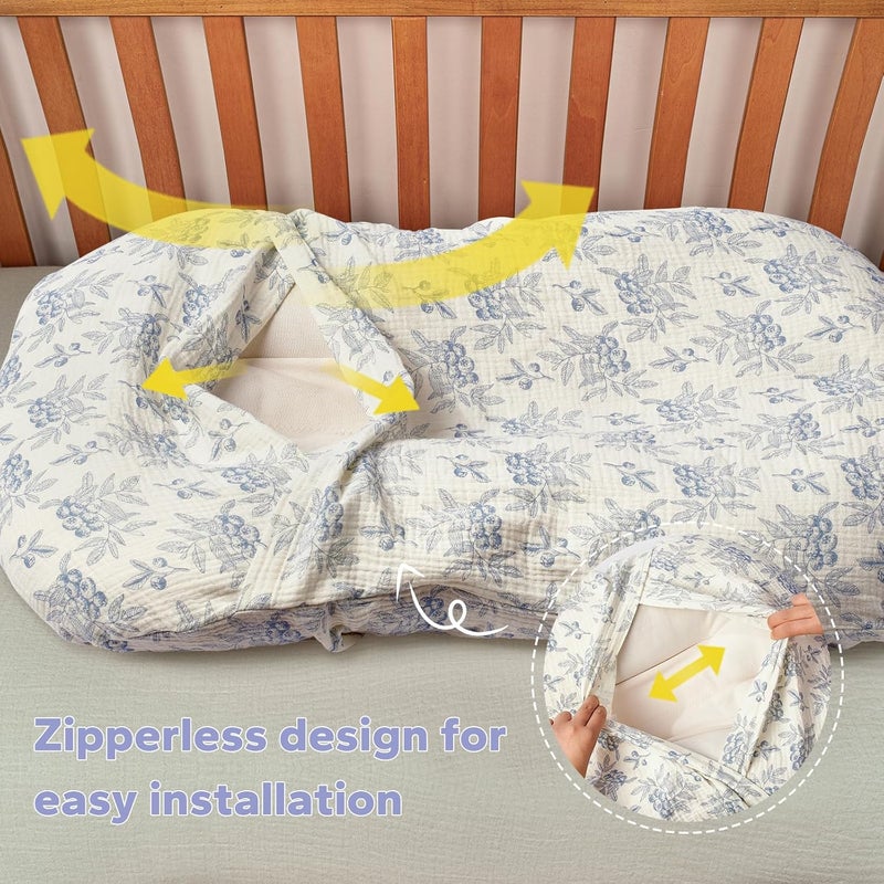 FUNUPUP Muslin Baby Lounger Cover Compatible with Snuggle Me Lounger, Infant Pillow Cover for Newborn, Removable Nest Slipcover for Boys and Girls, Only Cover, Blueberries & Blue - Image 5